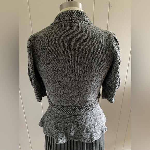 Puff sleeve belted mixed stitch cardigan in tonal gray marl. - Picture 5 of 6